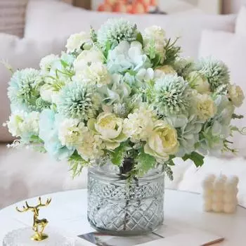 Искусственные цветы Букет искусственных пионов Смешанные цветы из искусственного шелка Букет искусственных цветов зелёный