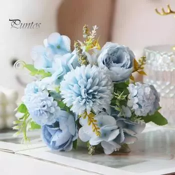 Искусственные цветы Букет искусственных пионов Смешанные цветы из искусственного шелка Букет искусственных цветов для украшения стола Декор для свадебной вечеринки зелёный