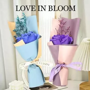 Искусственные цветы Букет из мыла роз с подарочной коробкой Украшение для свадьбы Цветы День святого Валентина Подарок на вечеринку и фестиваль красный