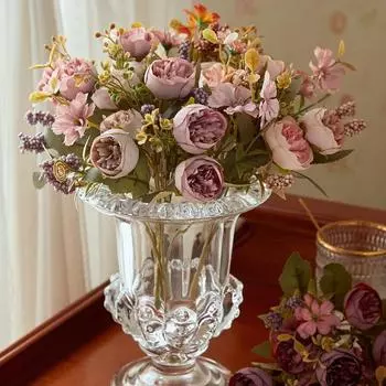 Искусственные цветы, бусины из розовых роз, маленькие крабы, искусственные цветы, реквизит для фотосъемки, шелковые цветы, чайные пакетики розовый