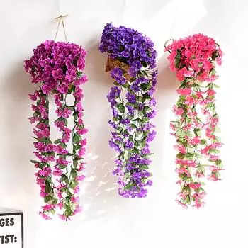 Искусственные цветы Длинные фиалки Главная Свадьба Садовые украшения для арок Рождество Горшечные растения Павильон Аксессуары белый