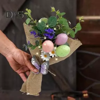 Искусственные цветы для пасхальных яиц, ручные весенние цветочные стебли, пестрые украшения для пасхальных яиц со светодиодной подсветкой для настольных украшений A
