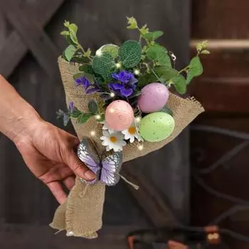 Искусственные цветы для пасхальных яиц, ручные весенние цветочные стебли, пестрые украшения для пасхальных яиц со светодиодной подсветкой для настольных украшений A
