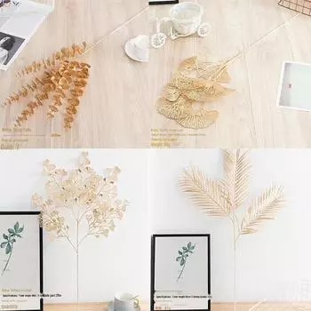 Искусственные цветы для свадьбы Dove: Композиция из золотых листьев, эвкалипта и красных фруктов, новогоднее украшение в виде персидских листьев round fan золотой