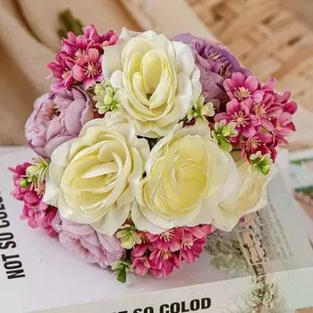Искусственные цветы для украшения, искусственные розы, искусственный букет, шелковые композиции, центральный элемент стола, ваза, украшение для торта, свадебный детский душ жёлтый