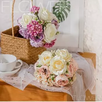 Искусственные цветы для вазы, украшения торта, искусственные розы, искусственный букет, шелковые композиции, центральный элемент стола для свадебного торжества жёлтый