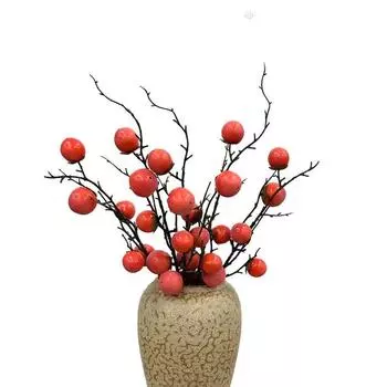 Искусственные цветы Фрукты Мини Хурма Зеленые растения Искусственные хурмы Украшения для гостиной Деревья хурмы Искусственные цветы оранжевый