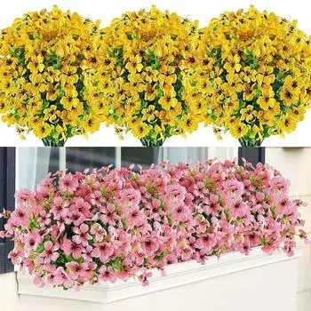 Искусственные цветы и зеленые растения на открытом воздухе. Руководство по съемке фиолетовой композиции с 7 головками One Size