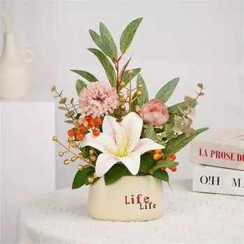 Искусственные цветы Искусственные цветы в вазе для домашнего декора Композиция из искусственных цветов с вазой для журнального столика Украшение центрального элемента кухонного обеденного стола Style 1