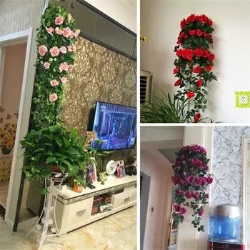 Искусственные цветы из ротанга, настенные украшения, розы, аксессуары для домашнего декора, свадебные декоративные рождественские цветы, венок для комнаты