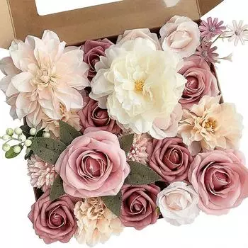 Искусственные цветы, комбинированные цветы, микс из шелковых цветов, розы, пионы со стеблями, для самостоятельной свадьбы, свадебных букетов, украшений для детского стола, домашнего декора дубильная кора