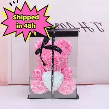 Искусственные цветы, мишка из роз 25 см, искусственная роза, мишка, День святого Валентина, свадьба, день рождения, рождественские подарки, Прямая поставка