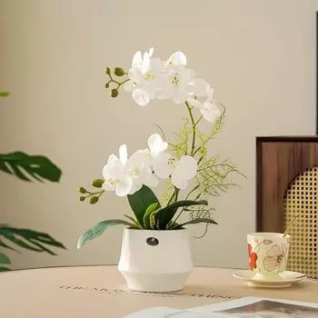 Искусственные цветы орхидеи в горшке, украшение в виде реалистичного растения орхидеи, реквизит для фотографий, декор для улицы и дома, идеально подходит для подарков на День матери и день рождения 1pc белый