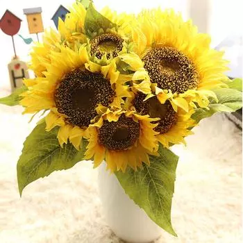 Искусственные цветы Поддельные Желтый Подсолнух Букет Свадебная вечеринка Декор Реквизит Ремесла