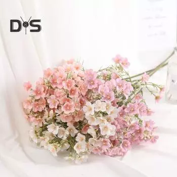 Искусственные цветы Пышные весенние украшения Яркие цвета Букет из гипсофилы и шелковых цветов белый