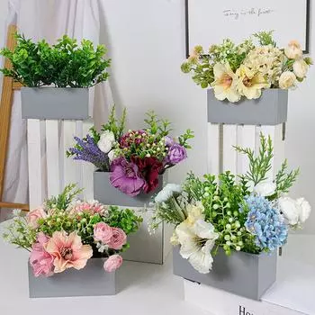 Искусственные цветы Растения Самшит в горшках Композиция из зелени Стол Центральная часть Каминная полка Кухонный стол Офисный декор rectangle-PZ-006-