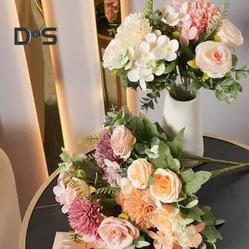 Искусственные цветы, реалистичный букет из искусственного шелка, многоразовые яркие поддельные цветы для домашнего офиса, украшения обеденного стола белый