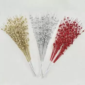 Искусственные цветы Рождественская ягода Золотая ветка Искусственные растения Стебель дерева Венок DIY Домашний рождественский свадебный декор Стол Поделки Подарки 1PC