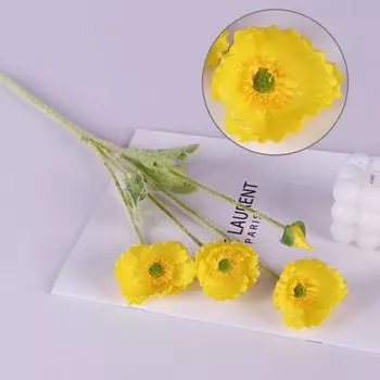 Искусственные цветы с 4 головками, искусственный мак, Роас, букет невесты, домашний свадебный декор жёлтый