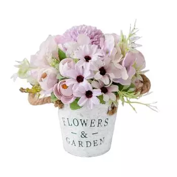 Искусственные цветы с вазой Искусственные розы Растения Ведро Композиция Украшения Домашний Декор Контейнер для кашпо белый