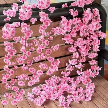 Искусственные цветы сакуры, шелковые вишневые цветы, лозы, гирлянды из ротанга, рождественские украшения для садовой арки, свадебные украшения для дома 1.8m- (1 String) розовый