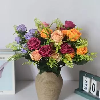 Искусственные цветы Свадебная вечеринка Разноцветные уникальные букеты Орнамент Пластиковые цветочные украшения для дома