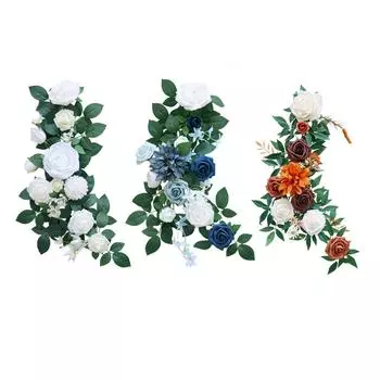 Искусственные цветы Swag Искусственные цветы Розы Реквизит для фотосъемки Оливковые листья Цветы на спинках стульев Цветочные украшения PEW для свадебной скамьи оранжевый