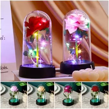 Искусственные цветы светодиодная красная роза креативная роза в стеклянной колбе с подставкой светящееся цветочное украшение подарки на День матери Рождество
