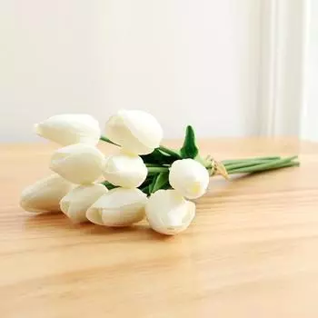 Искусственные цветы тюльпана Мини-цветы тюльпана Искусственные цветы Настоящие свадебные украшения для вечеринки Цветы для свадебного дома Украшения для вечеринки на День святого Валентина White