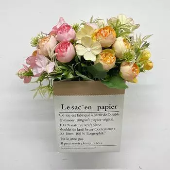 Искусственные цветы Весенние цвета Румяна Маленькие бутоны роз Украшения для стола Шелковые цветы