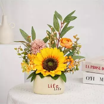 Искусственные цветы в вазе Искусственные цветы для домашнего декора Композиция из искусственных цветов с вазой для журнального столика Украшение центрального элемента обеденного стола на кухне Style 1