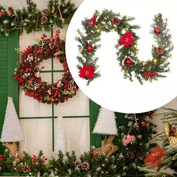 Искусственные цветы, виноградная лоза, рождественская гирлянда для офисного стола, дорожка на переднюю дверь Red 1.8m