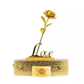 Искусственные цветы Золотые розы Цветы для подарка, Позолоченная роза с подставкой «Любовь», Золотая роза для подарков девушке, Свадебные цветы, День рождения матери