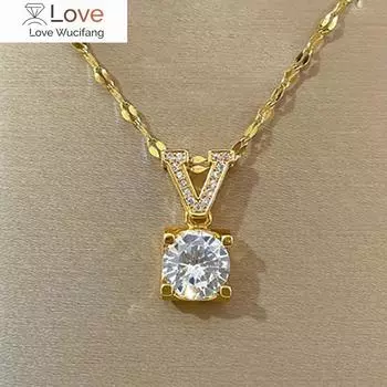 Искусственные драгоценные камни не выцветают, цветная буква V, кулон из титановой стали, ожерелья для женщин, золотая цепочка на шею, ювелирные изделия, подарок для девушки 45cm