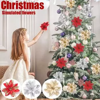 Искусственные фланелевые рождественские цветы, самодельные елочные украшения своими руками, украшения для дома для вечеринок, новогодние подарки gold-1pcs