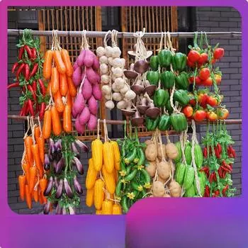 Искусственные фрукты и овощи, подвесные шампуры, Фестиваль урожая, фермерский дом, ресторан, подвесные украшения, модель искусственного чили, нефрита, рисовой веревки
