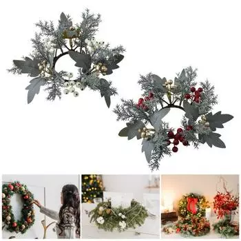 Искусственные фрукты, свечи, кольца, венок, имитация листьев, подставка для свечей, украшение рабочего стола ручной работы на Рождество, День благодарения красный