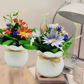 Искусственные Горшечные Растения 5 Цветочных Головок Домашнего Офиса Стол Центральный Свадебный Искусственный Цветочный Бонсай Крытый Открытый темно-фиолетового