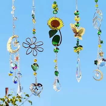 Искусственные хрустальные ловцы солнца бабочка цветок подсолнух колокольчики подвесной набор ловец света украшение для дома окно сад лист