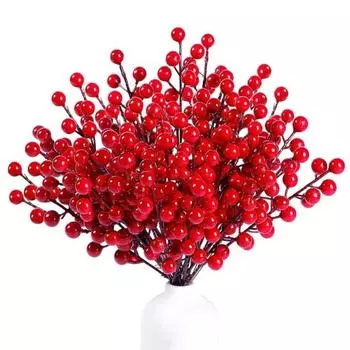 Искусственные красные ягодные стебли, рождественские имитации ягод падуба, праздничный декор, реалистичные ягодные стебли для поделок своими руками, венки, гирлянды, дерево 20PCS