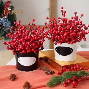 Искусственные красные ягодные стебли, рождественские имитации ягод падуба, праздничный декор, реалистичные ягодные стебли для поделок своими руками, венки, гирлянды, дерево 20PCS
