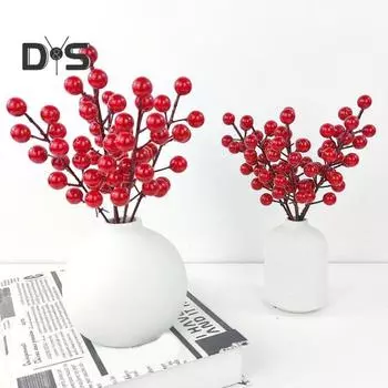 Искусственные красные ягодные стебли, рождественские имитации ягод падуба, праздничный декор, реалистичные ягодные стебли для поделок своими руками, венки, гирлянды, дерево 20PCS
