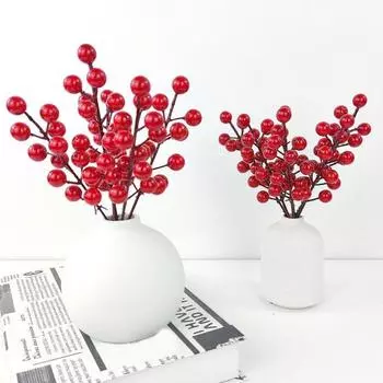 Искусственные красные ягодные стебли, рождественские имитации ягод падуба, праздничный декор, реалистичные ягодные стебли для поделок своими руками, венки, гирлянды, дерево 20PCS