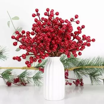 Искусственные красные ягоды Yousheng, рождественские имитации ягод падуба, праздничный декор, реалистичные ягоды для поделок своими руками, венки, гирлянды, дерево 20PCS