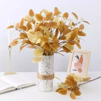 Искусственные листья эвкалипта, элегантные, изысканные, красивые, искусственные, свадебные, для дома, кафе, магазина, декор из растений оранжевый