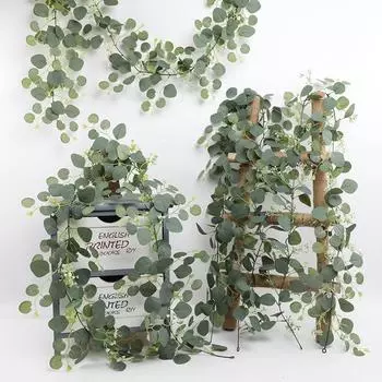 Искусственные листья эвкалипта, искусственные зеленые растения из ротанга, искусственные цветы, лианы для потолка, украшения для вечеринок на открытом воздухе Style 2