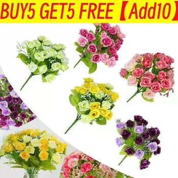 Искусственные маленькие розы с 21 головкой, шелковые цветы, свадебный букет, домашний декор, США ярко-розовый