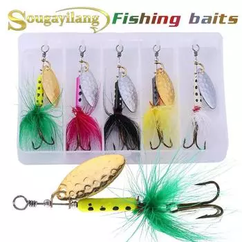 Искусственные металлические рыболовные приманки 5 шт. Спиннер Рыболовные приманки Ложка Рыболовные приманки Рыбалка на открытом воздухе 5Pcs Lures&Box