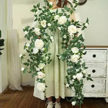 Искусственные милые розы, лоза, шелковые цветы, ротанг, кафе, декоративная имитация розового растения, искусственные цветочные лозы, украшение для бара
