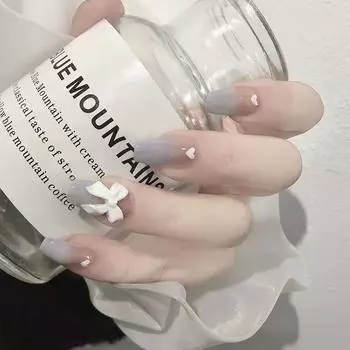 Искусственные ногти Дымка с градиентом, длинный бант, нейл-арт, носимые ногти